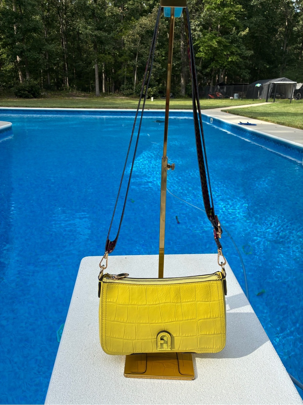 Furla Atena S Crossbody Yellow Croc Embossed Bag+2 Straps+Dust Bag - Picture 14 of 16